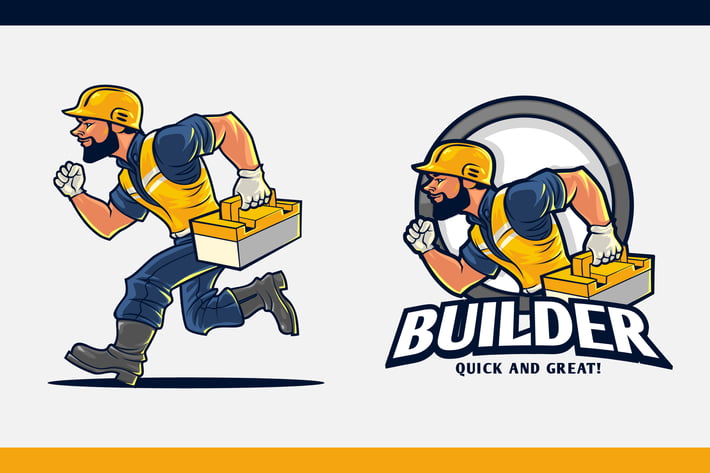 Construction Worker With Toolbox Mascot Logo