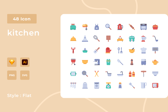 Kitchen Flat Style Icon Pack