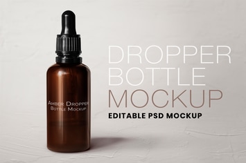 Amber dropper bottle mockup psd