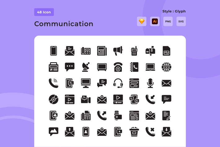 Communication Glyph Style Icon Pack