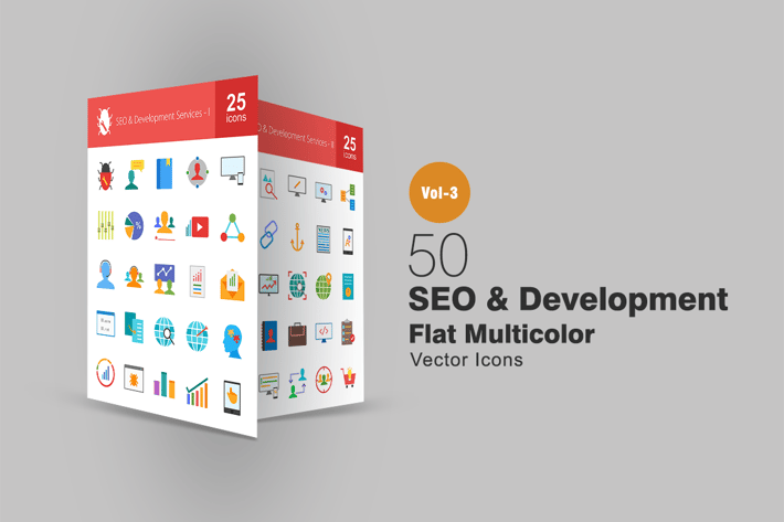50 SEO & Development Flat Multicolor Icons
