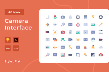 Camera Interface Flat Style Icon Pack