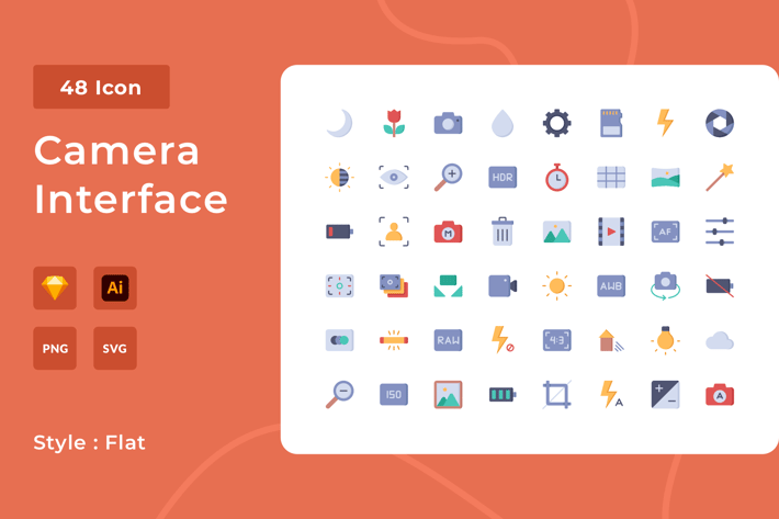 Camera Interface Flat Style Icon Pack
