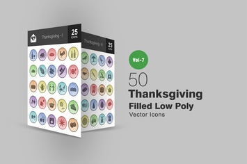 50 Thanksgiving Filled Low Poly Icons