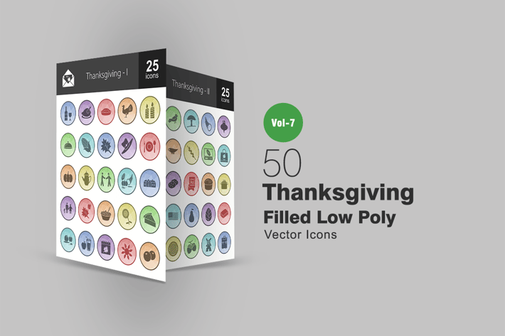 50 Thanksgiving Filled Low Poly Icons