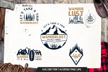 Wanderlust Logo Retro Camping Badge Travel TShirt 