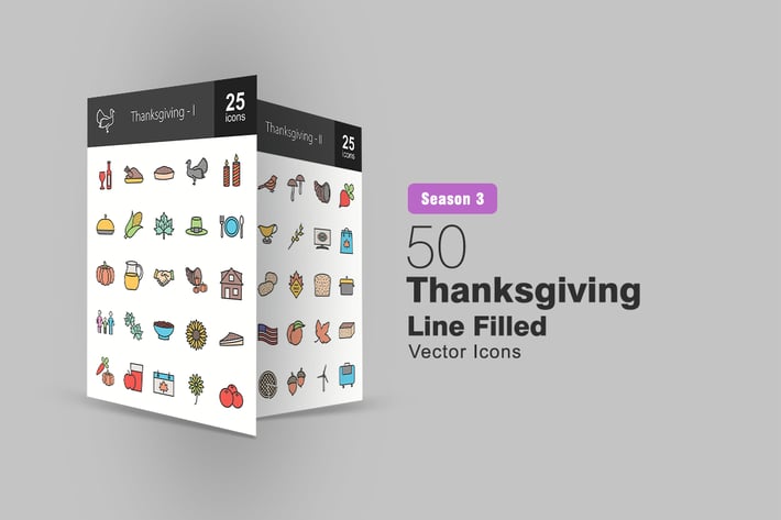 50 Thanksgiving Filled Line Icons