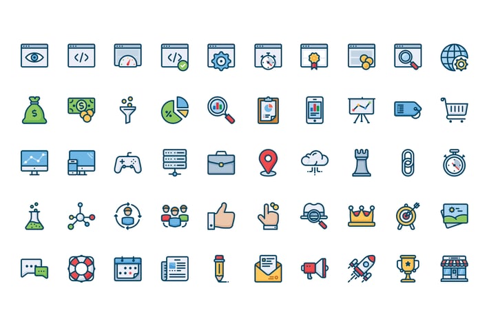 50 SEO and Marketing icons