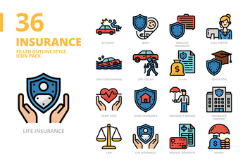 Insurance Filled Outline Style Icon Set
