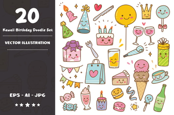 Kawaii Birthday Doodle Set