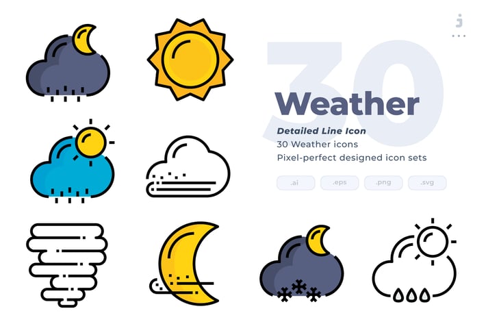30 Weather Icons - Detailed Line Icon