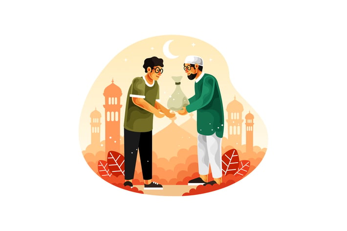 Muslims give alms or zakat in the month of Ramadan