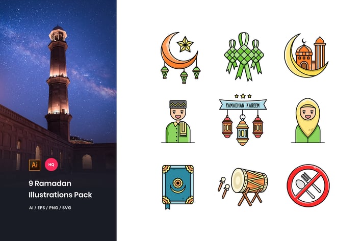 Ramadan Mubarak Illustrations Pack