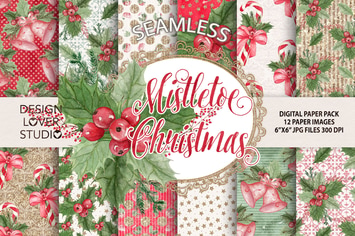 Watercolor "Mistletoe Christmas" digital papers