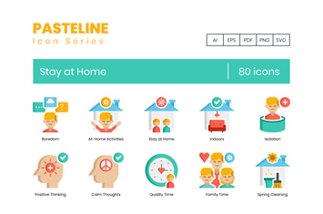 80 Stay at Home Flat Icons