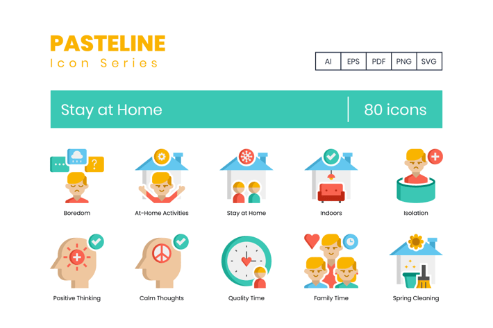 80 Stay at Home Flat Icons