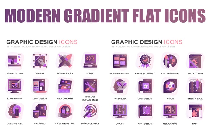 Modern Set Gradient Flat Icons