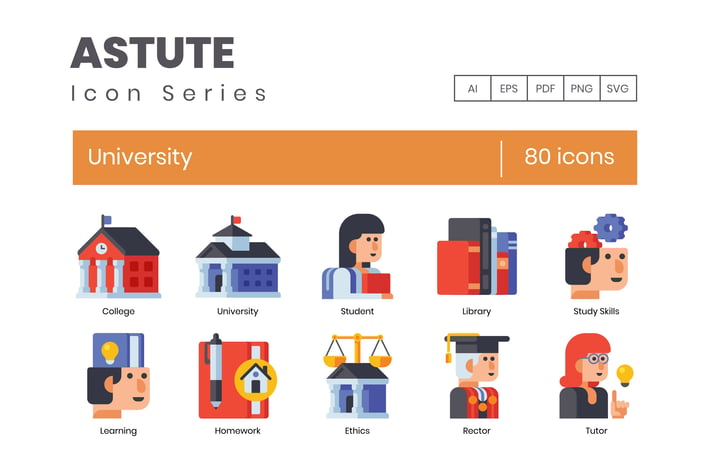 80 University Flat Icons