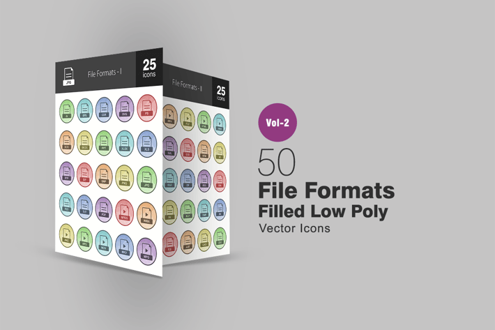 50 File Formats Filled Low Poly Icons