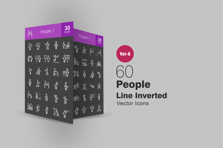 60 People Line Inverted Icons