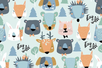 Vector seamless pattern of cute animals heads 