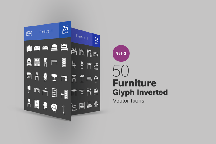 50 Furniture Glyph Inverted Icons