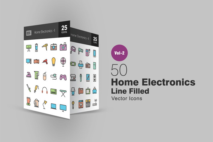 50 Home Electronics Line Filled Icons