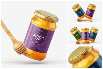 Honey Jar Mockup Set With Dipper