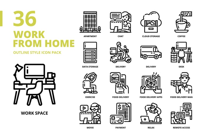 Work from Home Outline Style Icon Set