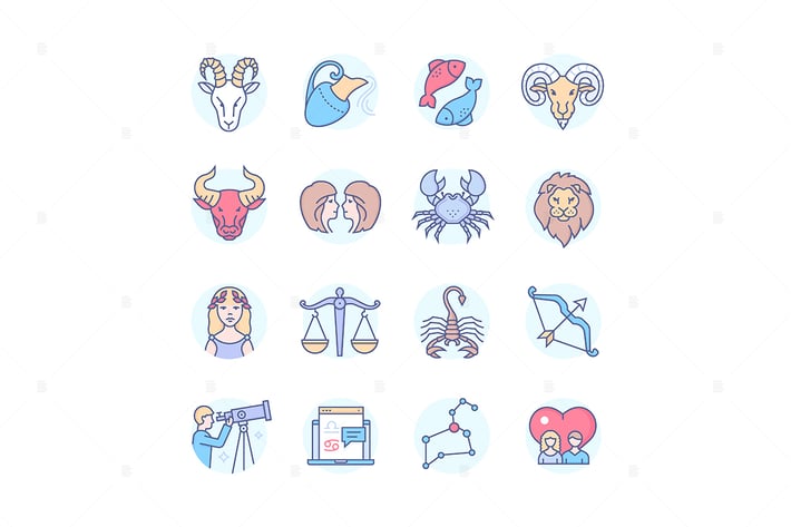 Zodiac Signs - Line Design Style Icons Set