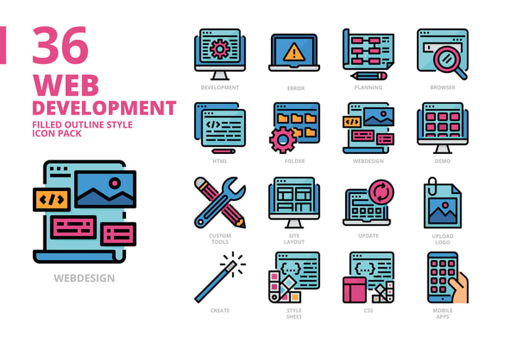 Web development Filled Outline Style Icon Set