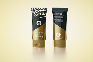 Glossy and Golden Cosmetic Tube Mockup