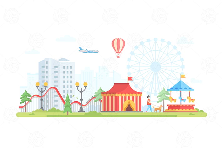 Cityscape with attractions - flat illustration