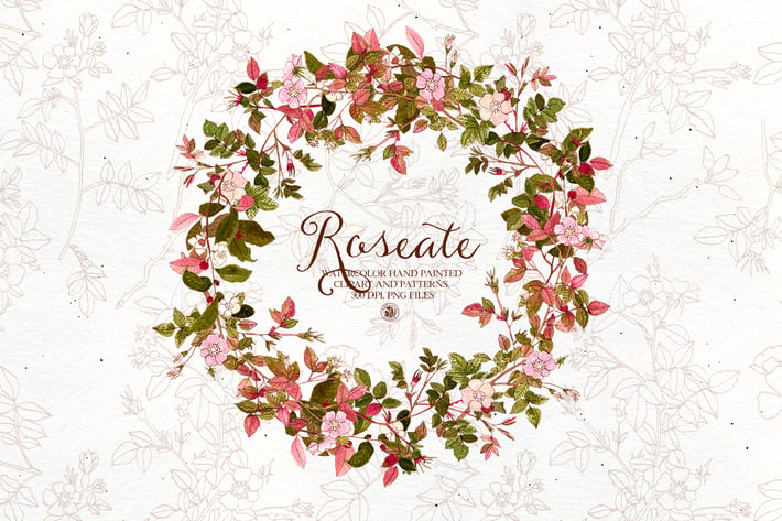 Roseate - watercolor clipart and patterns