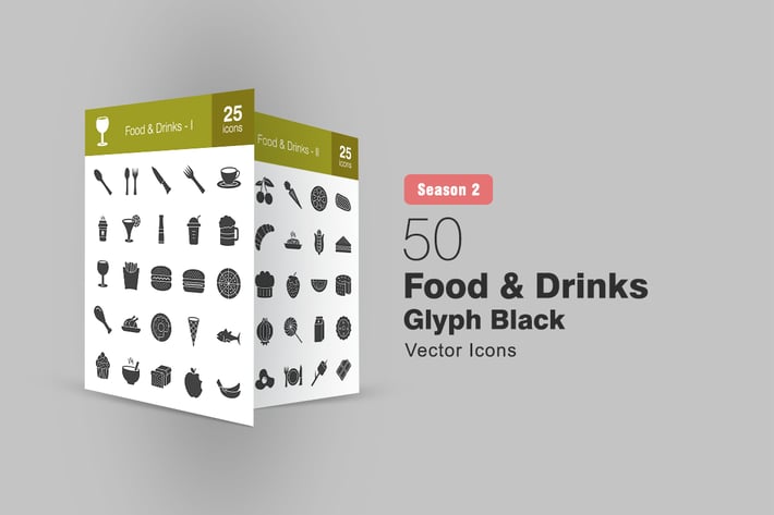 50 Food & Drinks Glyph Icons Season II
