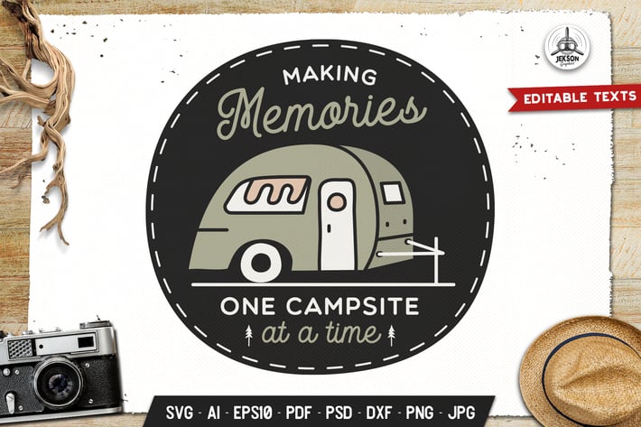 Camping Memories Badge Vector Retro Graphic Logo