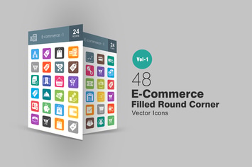 48 Ecommerce Flat Round Corner Icons