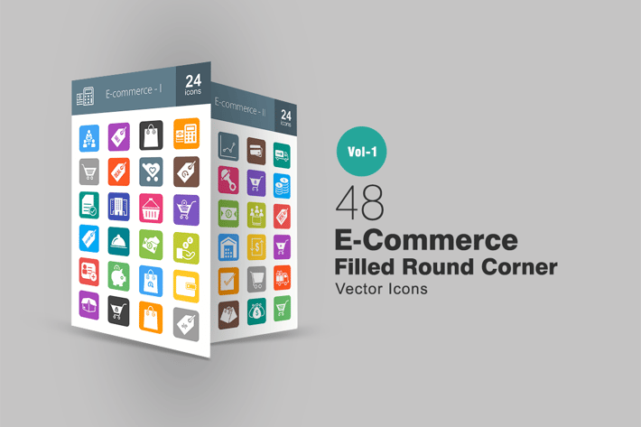 48 Ecommerce Flat Round Corner Icons