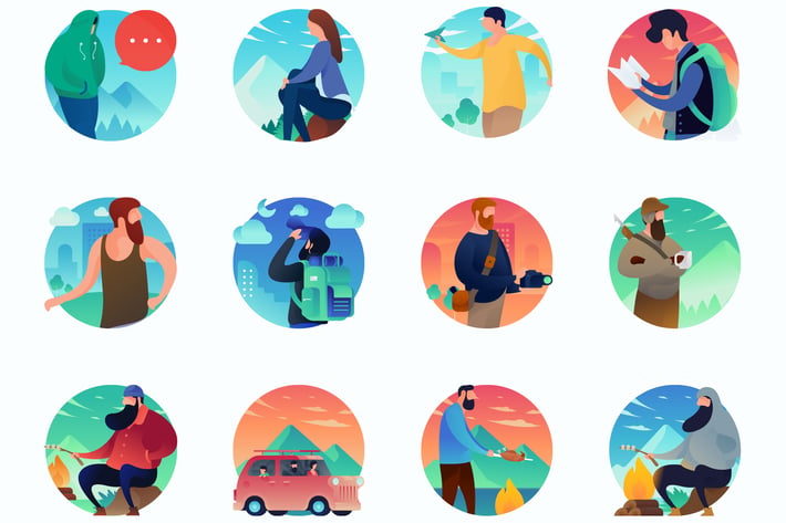 Outdoors Curvy People Concept Illustrations