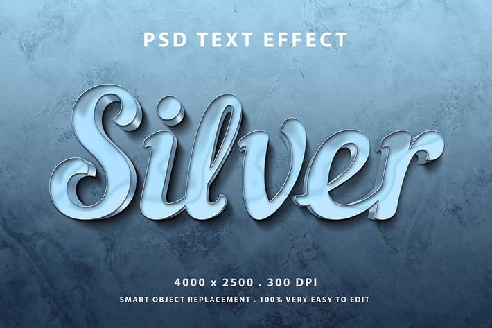 Silver glossy text effect