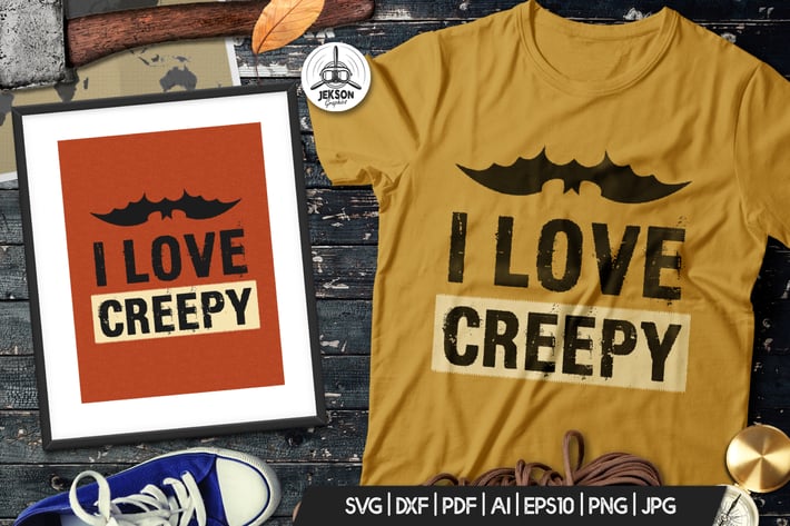 Halloween Love Creepy  Print T-Shirt, Retro Badge