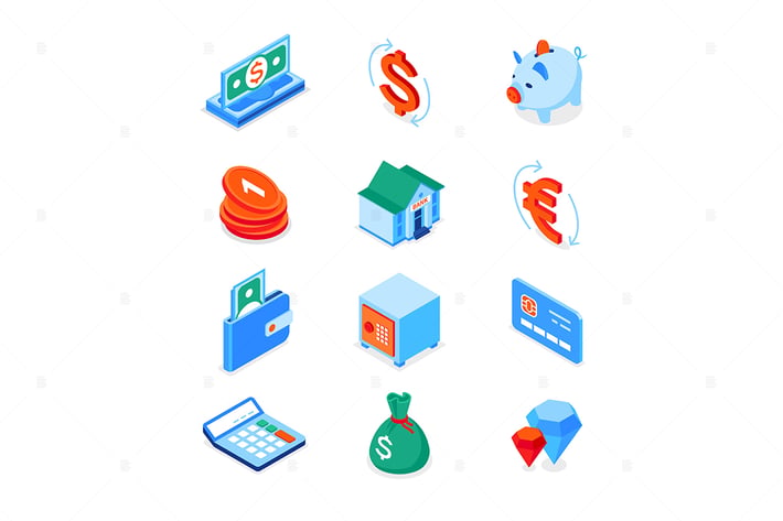 Business and finance - modern isometric icons set