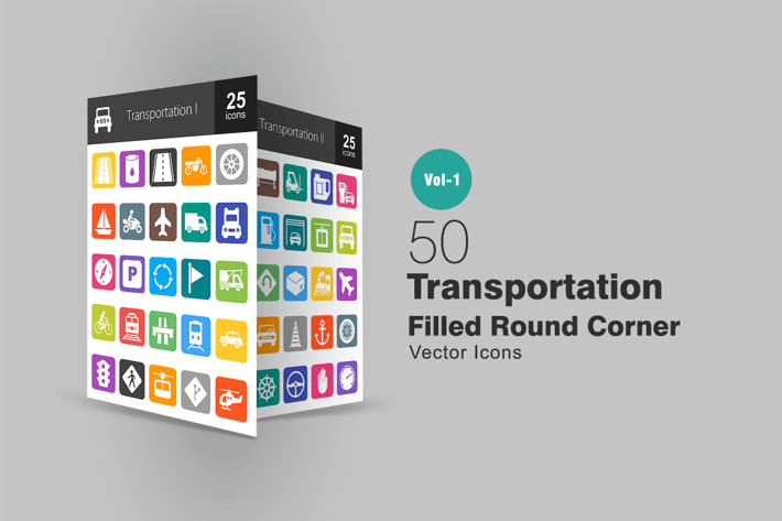 50 Transportation Filled Round Corner Icons