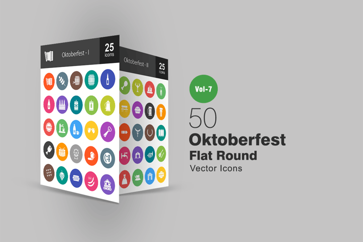50 Oktoberfest Flat Round Icons