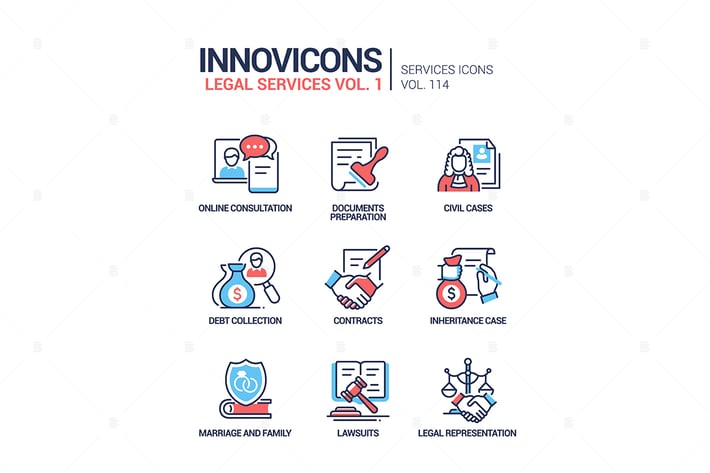 Legal services - line design style icons set