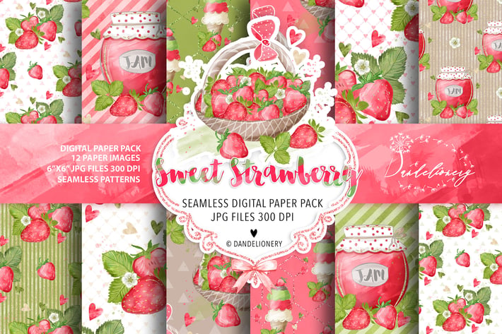 Sweet Strawberry digital paper pack