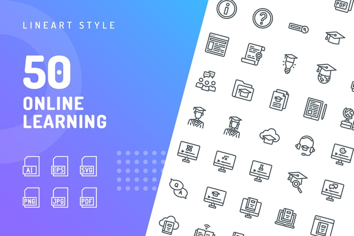 Online Learning Line Icons