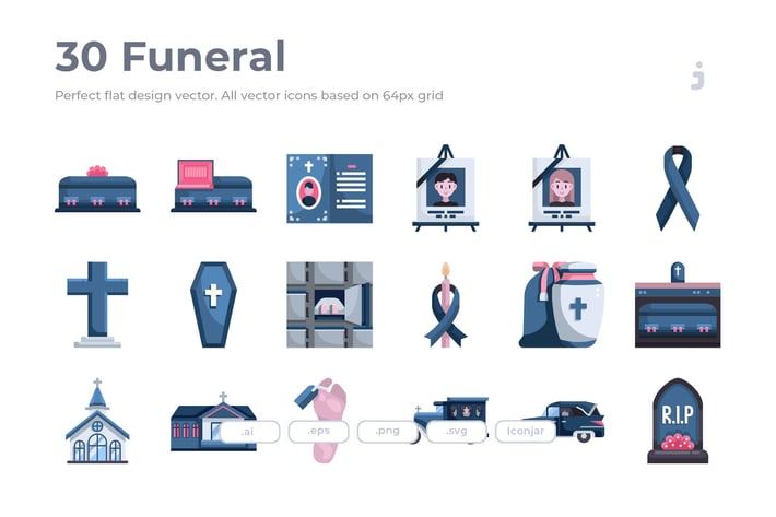 30 Funeral Icons - Flat