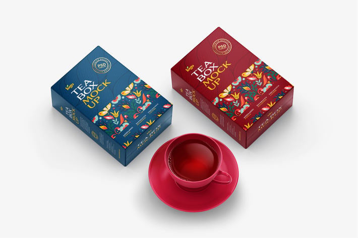 Tea Box with Cup Packaging Mockup 
