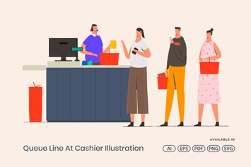 Queue Line At Cashier Illustration